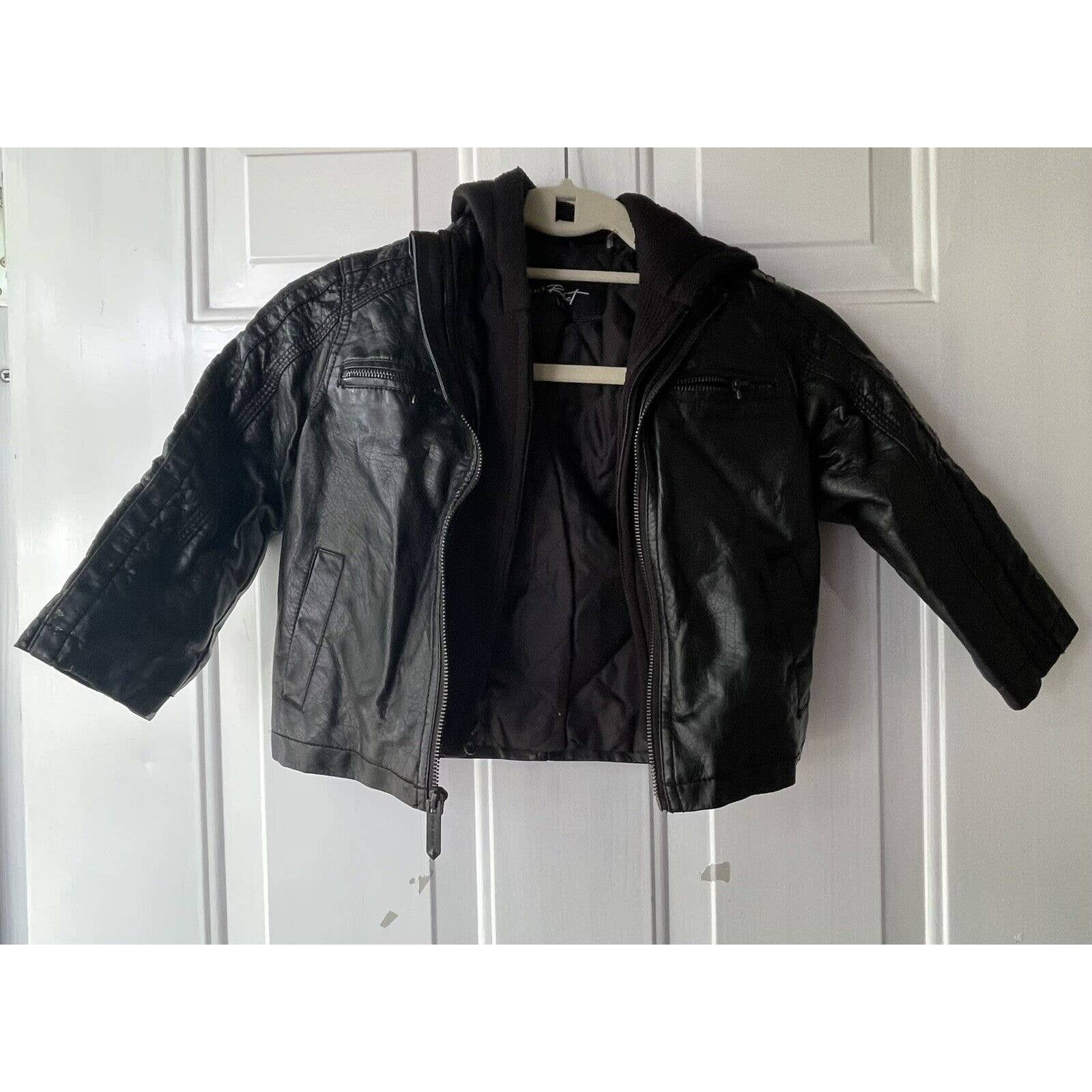 Black Rivet Boys Jacket Coat, Size 3t, Faux Leather, Hooded